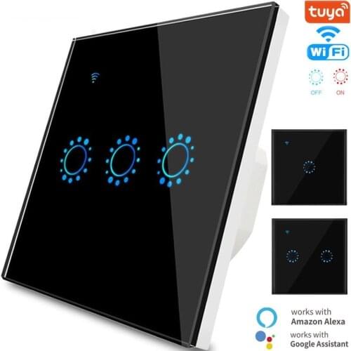 1/2/3/4/5/6 Gang WiFi Smart Switch with Universal Socket,Crystal Glass panel 90~250V 16A wall Socket with Light Switch