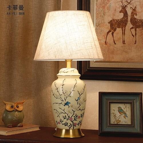 Vintage Warm Chinese Wind Ceramic Table Lamp For New Chinese Living Room Bedroom Bedside Lamp Villa Decorative Light Night Light