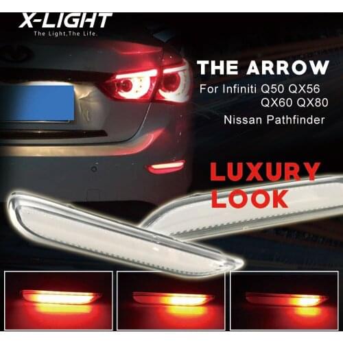 Clear Lens Red LED Bumper Rear Brake Lights w/ Sequential Turn Signal For Infiniti Q50 QX56 QX60 QX80s QX30 Nissan Pathfinder