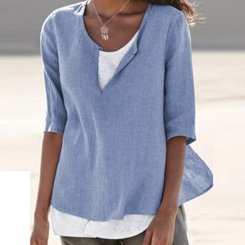 2021 Spring Women V-neck Blouse 3/4 Sleeve Female Solid Color Casual Shirt Feminina Camisas Blusas Plus Size