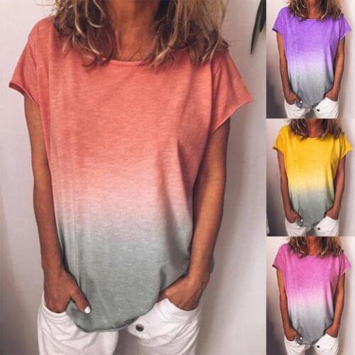 Plus Size Women Casual Tie Dye T-Shirt Summer Round Neck Short Sleeve Tee Top