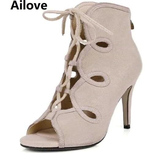 Ballroom Dance Boots Lady`s Latin Salsa Tango Professional Dancing Shoes Lace-up Sandals Custom Rubber Sole Accepted ALS033