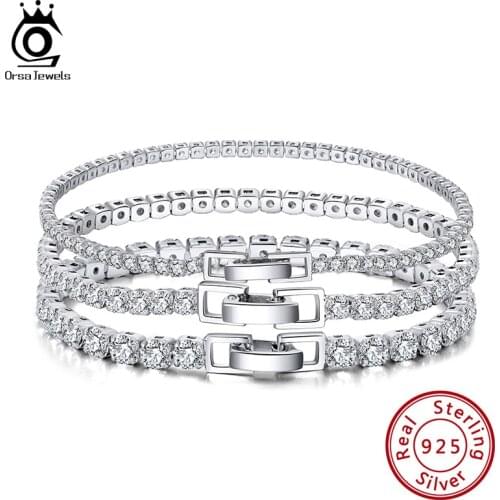 ORSA JEWELS 925 Sterling Silver Tennis Bracelet for Women Luxury Cubic Zircon Bracelet Bridal Wedding Fine Jewelry Gift SB92