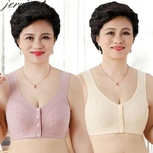 Jerrinut Bras For Women Underwear Push Up Bralette Front Button BH Seamless Bra Wireless Cotton Vest Plus Size Elderly Bra