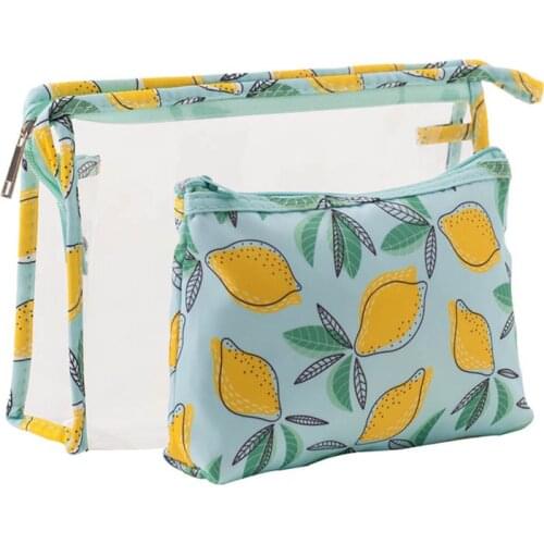 2pcs/Set Wash Bags Transparent Print Pattern PVC Make Up Bags Multi Purpose Cartoon Waterproof Cosmetic Bag Travel Storage Pouch