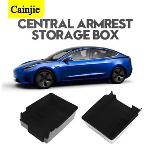 2021 For Tesla Model 3 Y 2021 Car Central Armrest Storage Box Organizer Center Console Flocking Organizer Containers Holder