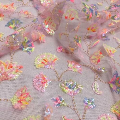 2021 new multicolor sequin bead embroidery fabric DIY dress costume accessories