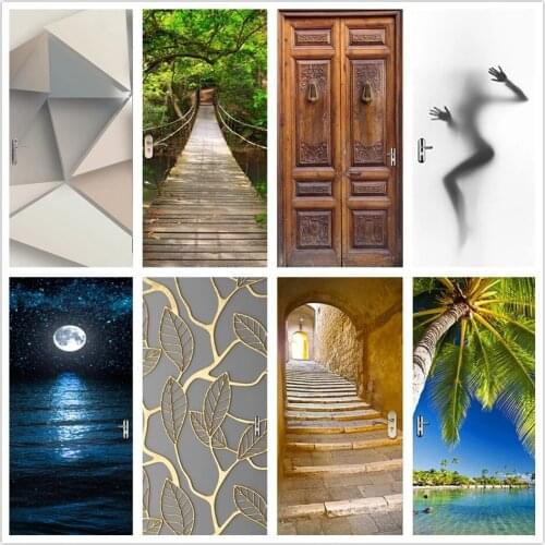 3D Beautiful Landscape Door Sticker For Living Room Bedroom DIY PVC Self Adhesive Wallpaper Waterproof Mural Decals deursticker