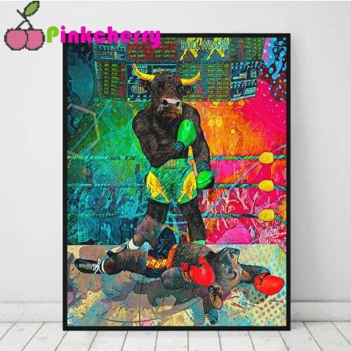 5d cross stitch diamond painting Animals Graffiti Cattle Bear Boxing full square round diy diamond embroidery Mosaic decor k1124
