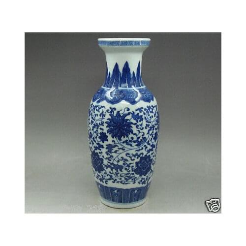 9.6" Elaborate Chinese Blue and White Porcelain Old Flowers noble Big Vase