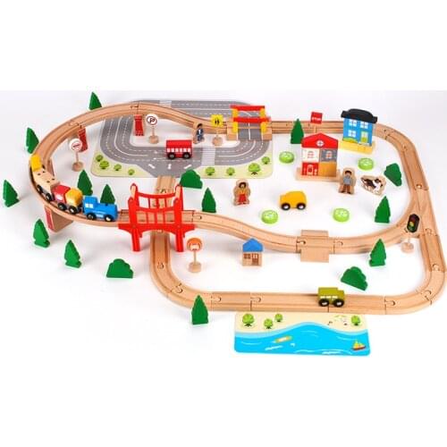 92 piece wooden train track toy childrens educational track toy track set compatible with wooden train track and electric car