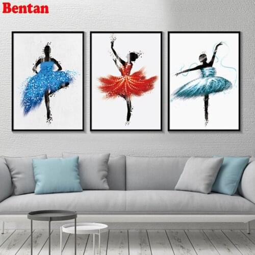 Watercolor Ballerina Girl diamond embroidery kits 3 pcs set diamond painting round square mosaic picture of rhinestones decor