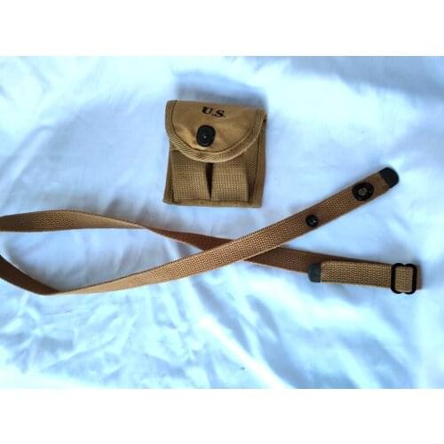 WWII WW2 US ARMY CARBINE RIFLE ARMY BODY SHOULDER SLING and M1 Cartridge Pouch Canvas Khaki SOLDIER MILITARY