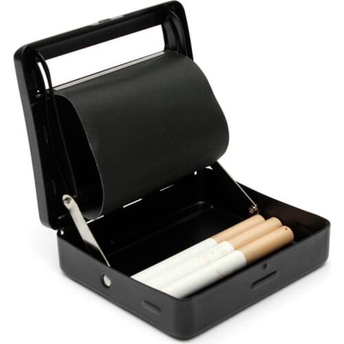 Automatic Rolling Machine Black Tin Box Case Metal Roller Cigarette Tobacco Container Storage Holder Box