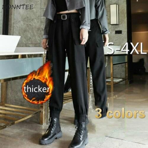 Cargo Pants Women Spring Loose Flat Button All-match Joggers Pockets Plus Size 4XL High Design Solid Ankle-Length Trousers Teens