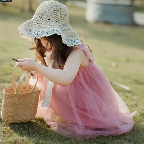 Baby Children Summer Girls Dresses Cute Mesh Stitching Sleeveless Sweet Princess Party Dress 1-7Y Lovely Toddler Girls Dresses