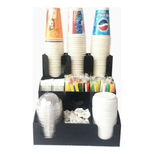 Cup & Lid Dispenser Organizer Coffee Condiment Holder Caddy Coffee Cup Rack NEW