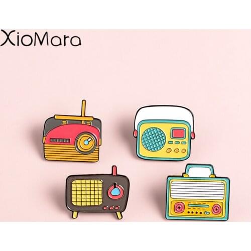 Retro Cartoon Radio Enamel Pins Collections 80s Old-school Music Player Broadcasting Metal Badge Brooches Pins For Gifts
