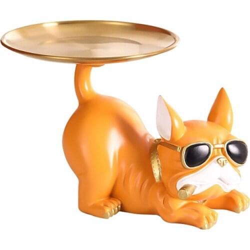 Europe Resin Cool Dog Statue Sculpture Decorative Bulldog Cat Figurine Storage Tray Entrance Keys Snack Holder Home Decor