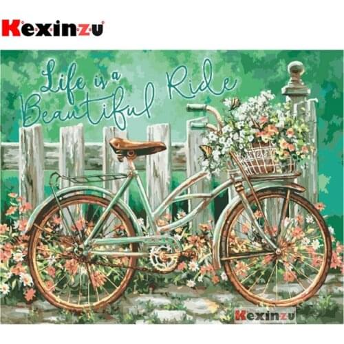 Kexinzu Full 5D DIY Square/Round Drill Diamond Painting Embroidery Kit"Fence bicycle"Mosaic Cross Stitch Stickers Decor Gift XY0