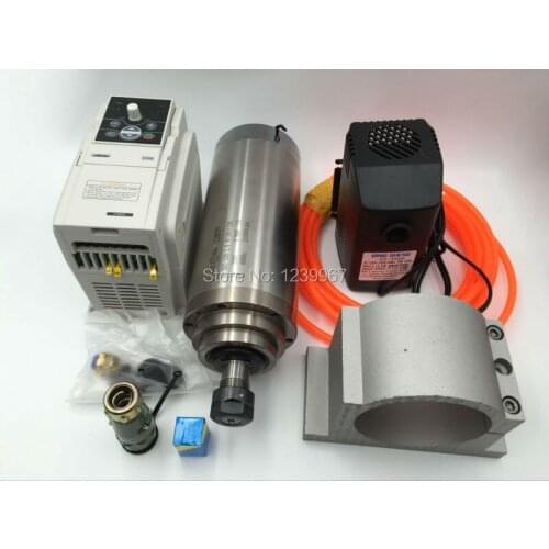CNC Spindle Motor Kit 3KW 24000rpm Water-cooled ER20+4KW VFD Inverter+Bracket+Pump/pipe for CNC Router