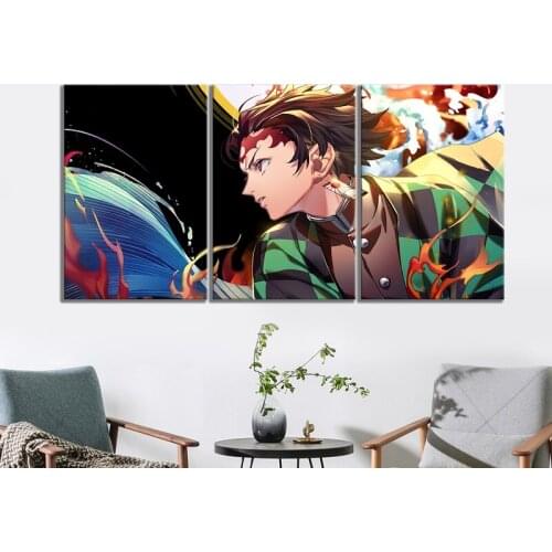 3 Piece Decorative Painting Poster New Fashion Office Home Mural Poster Demon Slayer Kimetsu No Yaiba Anime Painting Wholesale