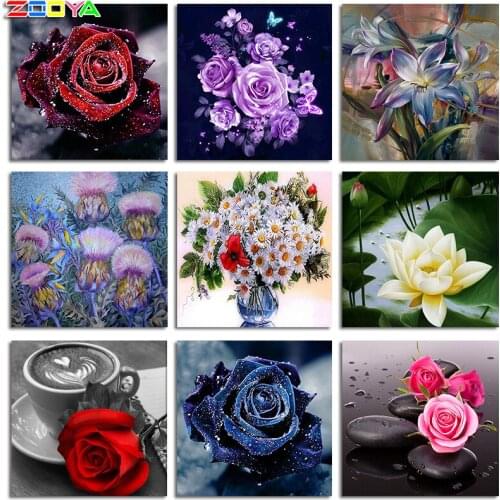 Round Diamond Painting 5D Embroidery Diamond Mosaic Pattern Rhinestone Painting Needlework Mosaic Red Rose Sticky Dew Hobby R360