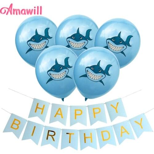 Amawill 10PCs Shark Theme Party Supplies Latex Balloons Under The Sea Party Baby Shower Boys Happy Birthday Party Decorations 8D