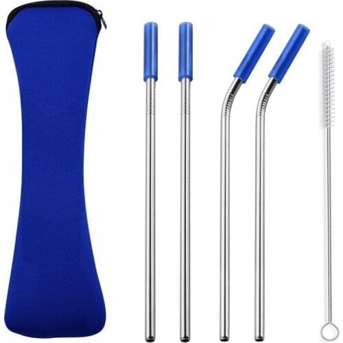 100 Sets 4pcs/set 10.5" Reusable Stainless Steel Straws With Silicone Tips Clean Brush & Cloth Bag For 30oz Mug Wedding Party
