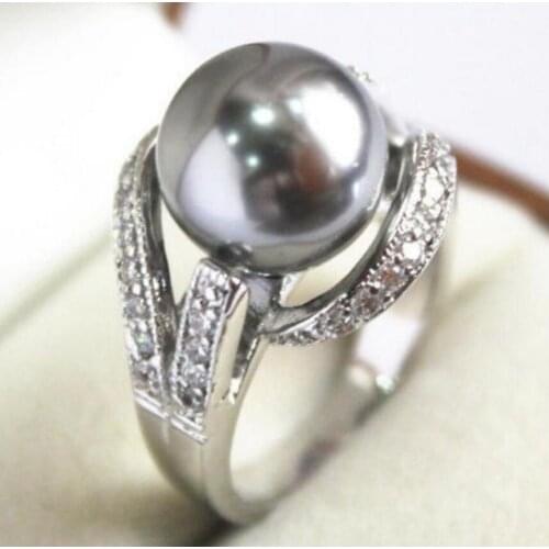 Fashion jewelry Free Shipping Pretty NEW 12MM Grey Shell Pearl Women' s Ring size 7#8#9#^^^@^Noble style Natural Fine jewe