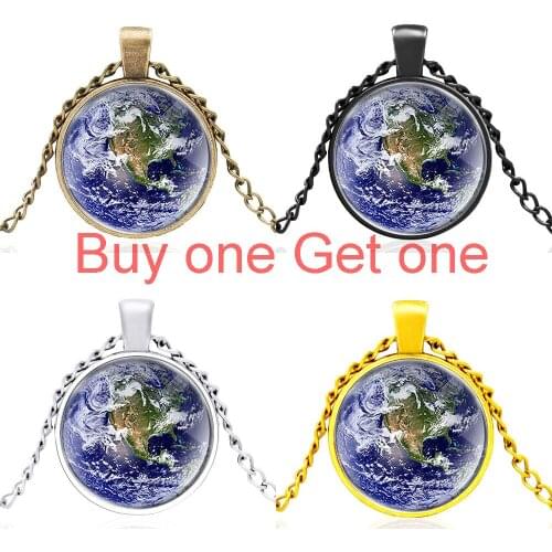Fashion Earth Pattern Glass Cabochon Men Women Unique Cool Pendant Necklace Jewelry Accessories Gifts