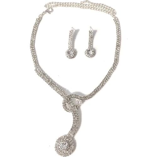 Fashion Wedding Jewelry Sets Teardrop Rhinestone Crystal Choker Necklace Earrings Set Silver Plated Bridal Jewelry Sets Dropship