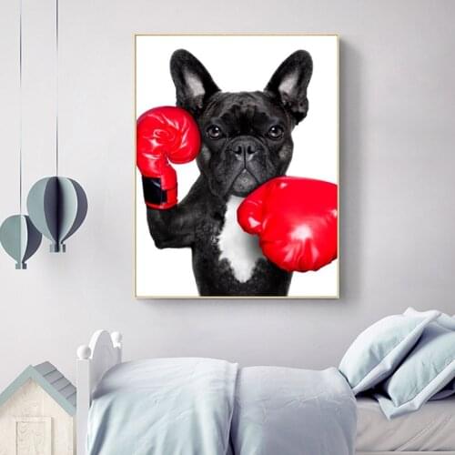 Cartoon Puppy with Boxing Gloves Canvas Painting Posters and Prints Cuadros Wall Art Picture for Childrens Room Home Decoration