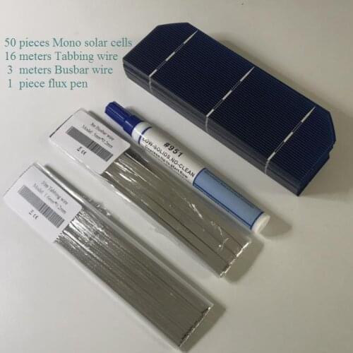 ALLMEJORES Diy solar panel kits 50pcs Monocrystalline 1.6W 0.5V solar cells 156mm*52mm with enough tabbing wire busbar wire