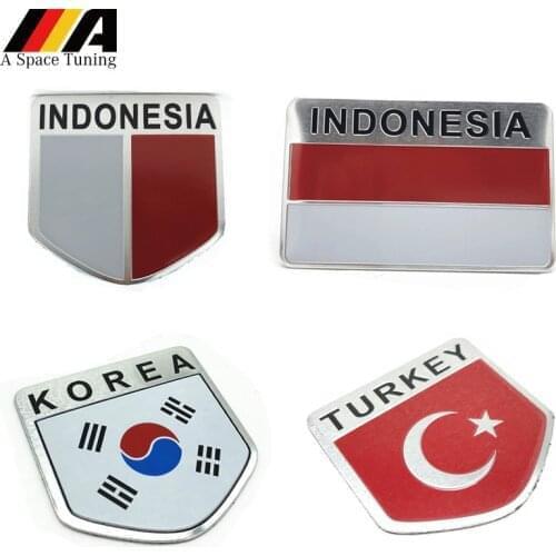 Aluminum Alloy ASIA KOREA INDONESIA TURKEY National Flags Car Stickers Automobiles Motorcycles Exterior Decorating Accessories