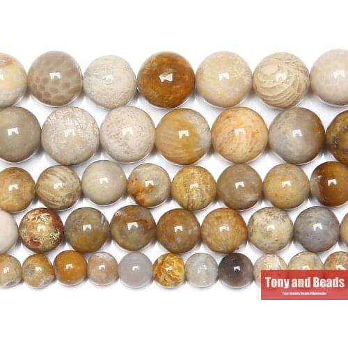 Natural Chrysanthemum Stone Coral Fossils Round Loose Beads 15" Strand 4 6 8 10 12MM Pick Size
