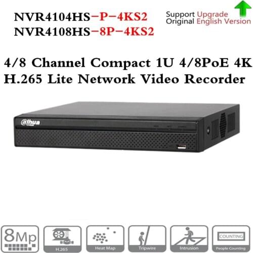 Original Dahua NVR NVR4104HS-P-4KS2 NVR4108HS-8P-4KS2 with 4/8ch PoE Port H.265 Video Recorder Support ONVIF CGI Metal POE NVR