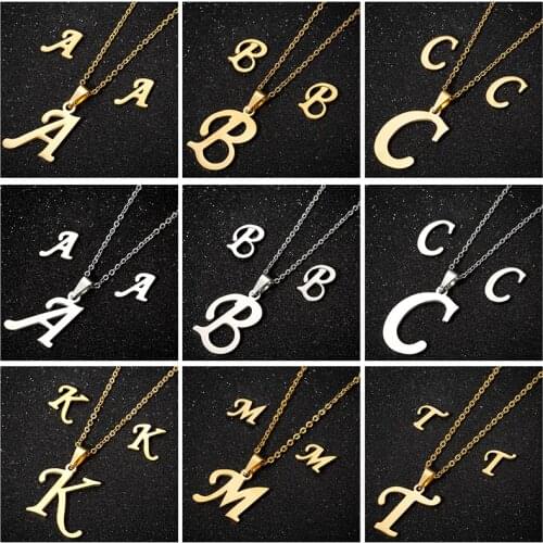 Classic A-Z Letter Alphabet Pendant Necklace earring Chain Initial Necklaces Charms for Women‘s Jewelry set necklace with letter