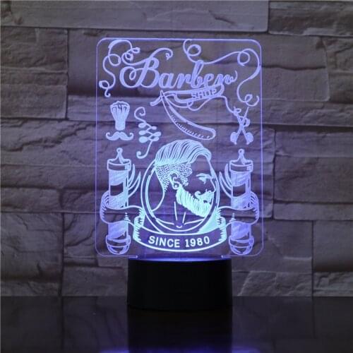 Barber Skull 3D Optical illusion Light Hipster Skeleton Barber Shop Shave LED Night Light Mustache Skull Table Visual Lamp 2293