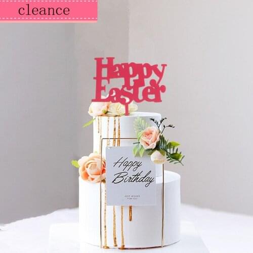 Pink acrylic happy easter cake topper for easter party decoration supplies