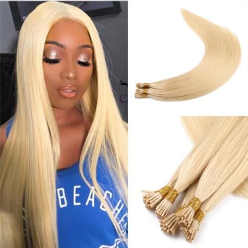 Ash Blonde I Tip Human Hair Extensions Keratin Prebonded Nail Tip 613 Long Silky Straight Hair Glue For Women