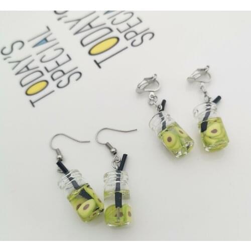 Personalized Fun Hand Made Sweet Small Fresh New Earrings Without Holes Simulation Avocado Juice Bottle Shape