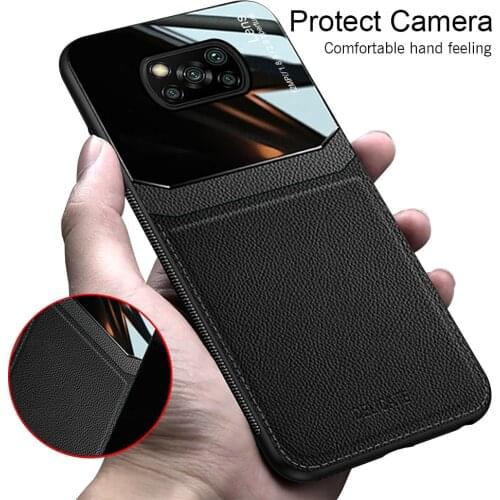 Poco x3 nfc case leather texture mix plexiglass covers for xiaomi poco x3 POCOX3 pocox 3 pocophone x 3 silicone shockproof phone