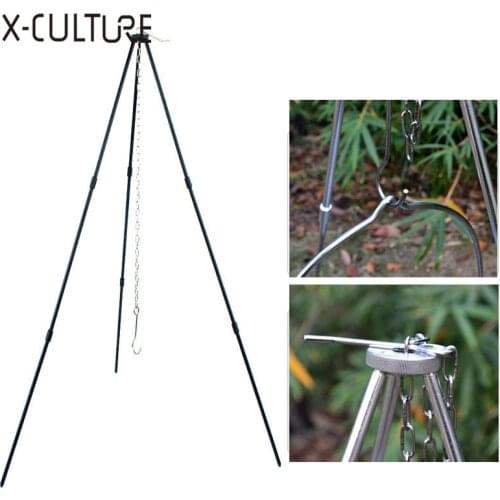 Camping Tripod for Fire Hanging Pot Outdoor Campfire Cookware Picnic Cooking Stove Pot Grill Camping Stove Tableware Accessory