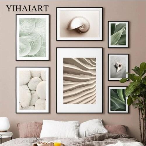 Tropical Green Plant Poster Sea Beach Seashell Canvas Print Nordic Wall Art Painting Minimalist Picture Modern Home Decoration