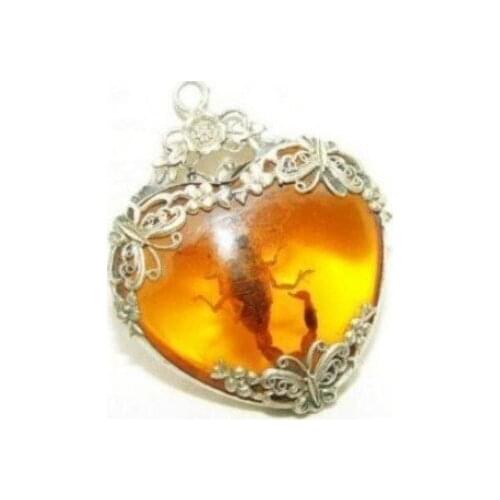 RARE Tibet silver inlay scorpion necklace pendant womans very good free shipping