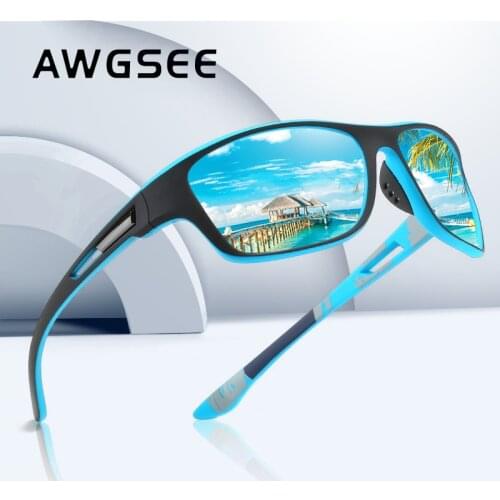 AWGSEE Ultra Light Square Sunglasses for Men UV400 Polarized Lens Sports SunGlasses Driving Shades Outdoor Fishing Blue Mirror