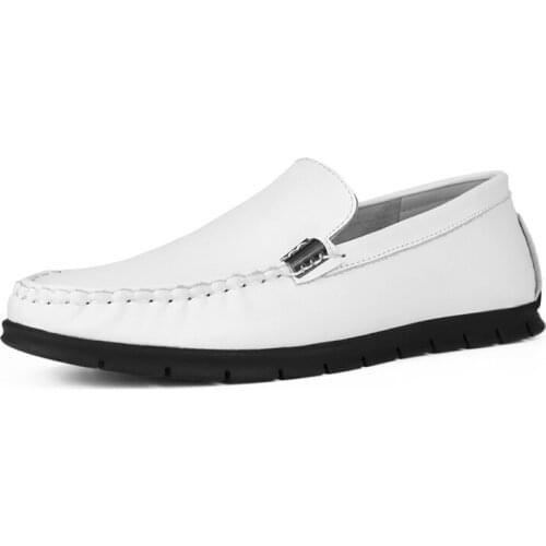 Luxury Brand Mens Shoes Genuine Leather Slip-on Casual Business Shoe White Classic Concise Quality Loafers Flat Driving Footwear