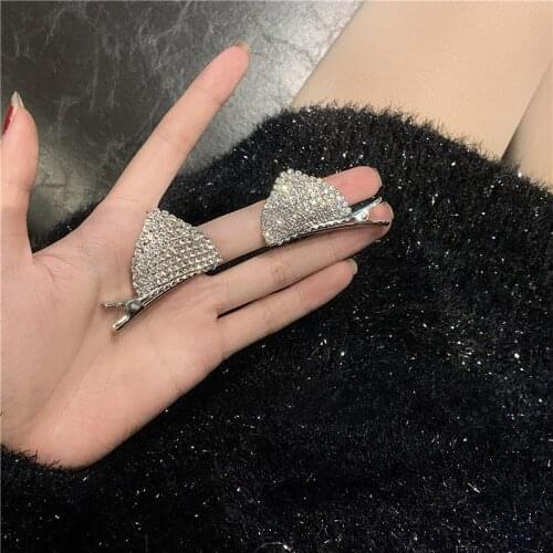 2021 Fashion Cat Ear Shiny Hairpin Girl Side Clip Bangs Clip Wild Rhinestone Headdress Hairpin for Women Korean Jewelry Gifts
