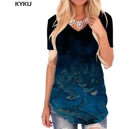 KYKU Smoke Cloud T Shirt Women Abstract V-neck Tshirt Psychedelic T-shirts 3d Harajuku Funny T shirts Womens Clothing Punk Rock